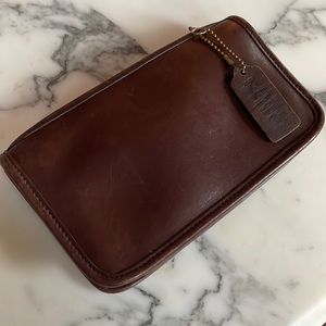 Vintage Coach Genuine Leather Dark Brown Cosmetic Bag, Pouch, Organizer